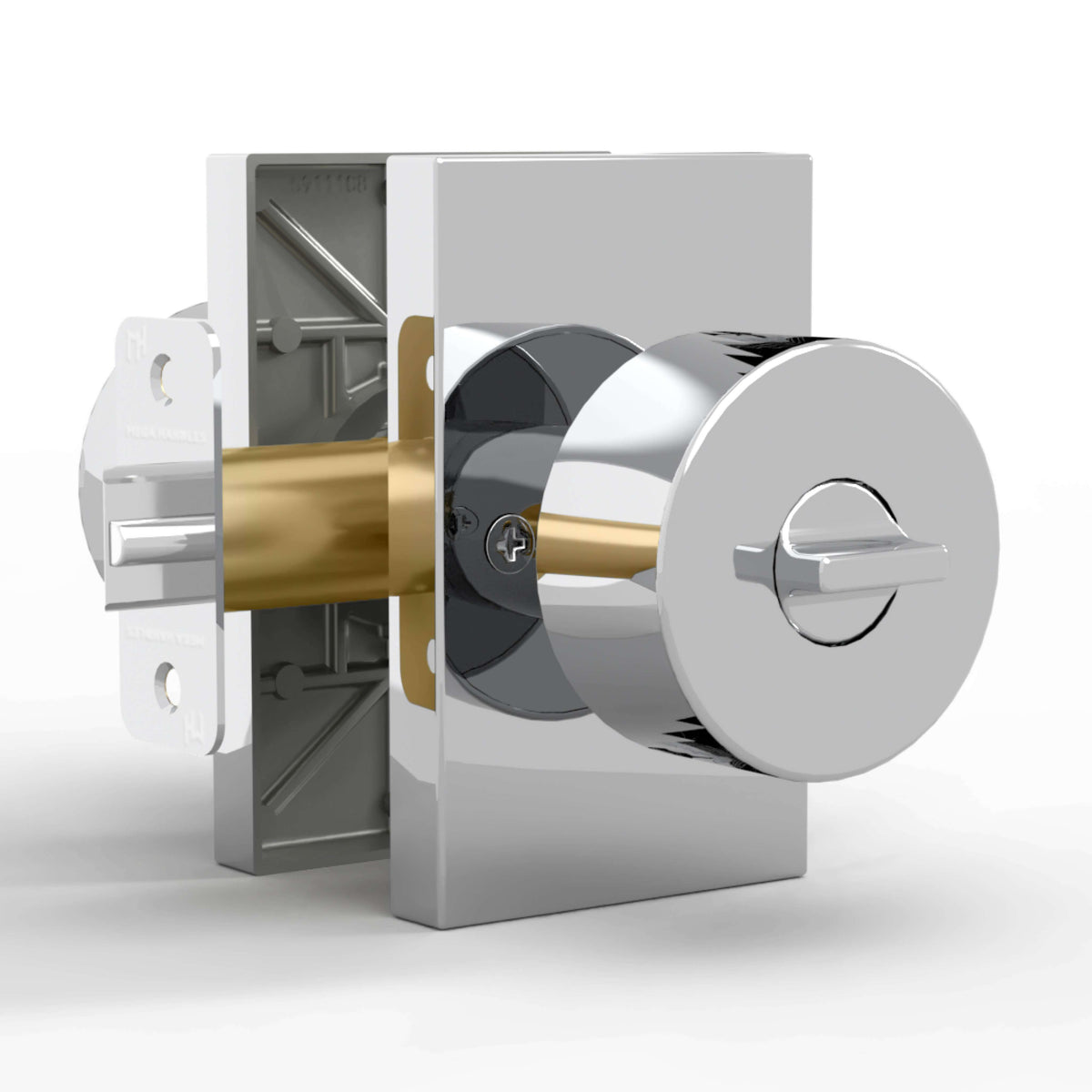 Four-step installation diagram for a Laura Polished Chrome entry knob