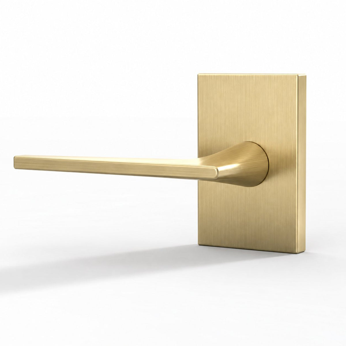 Apex Collection | Tapered Lever in satin brass on a white background