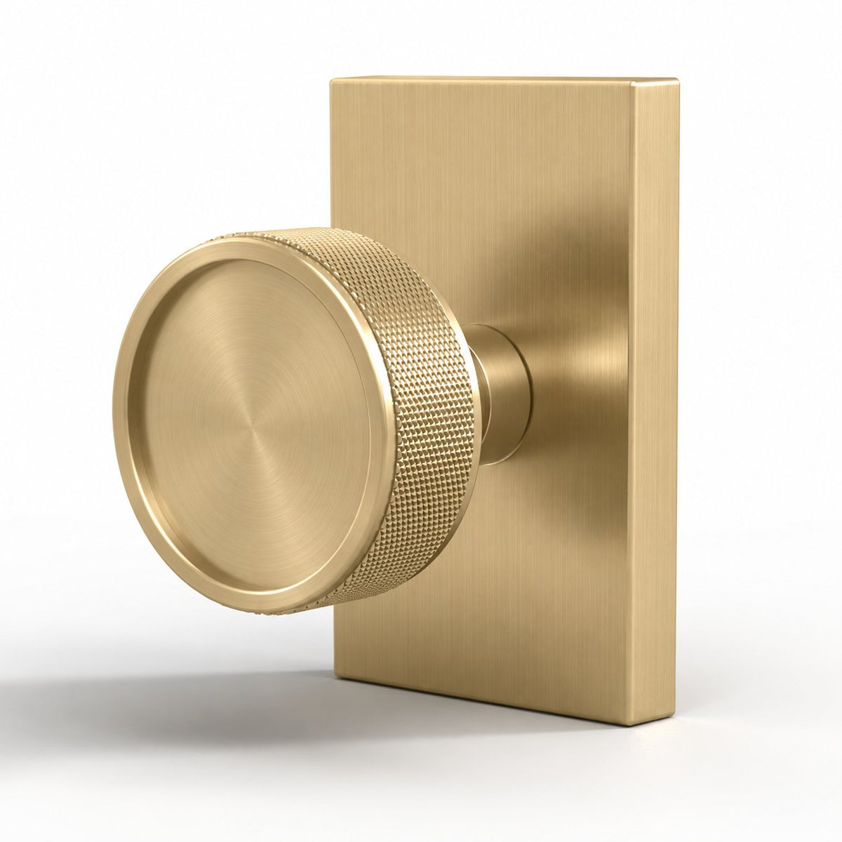 Barton Collection | Knurled Knob in satin brass on a white background