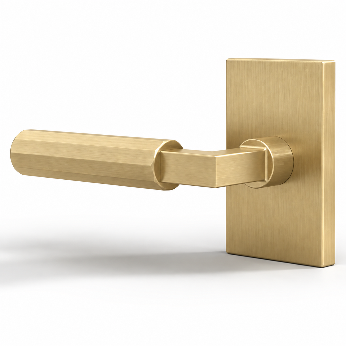 Benton Collection | Faceted Lever in satin brass on a white background