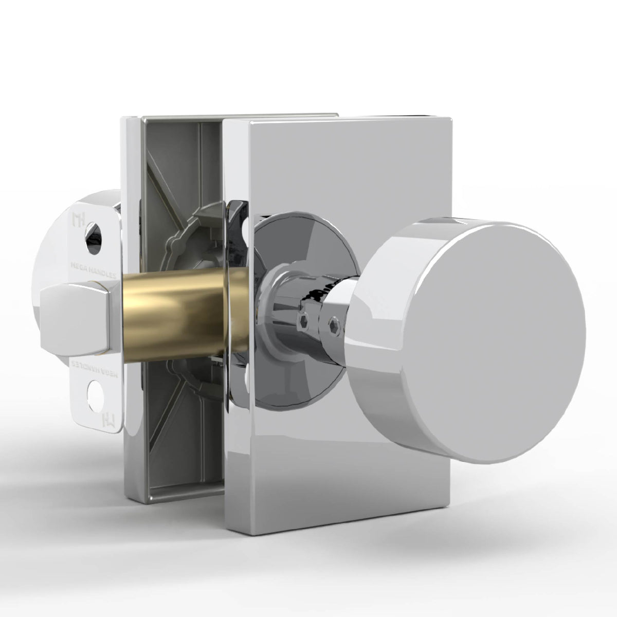 Laura Polished Chrome passage knob set with rectangular rosettes and tubular latch