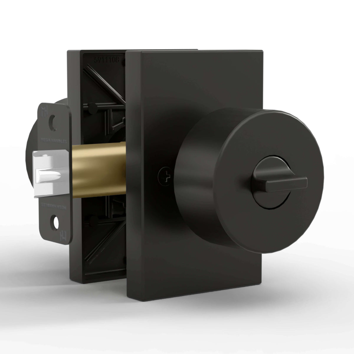 Laura Matte Black keyed entry knob set with rectangular rosettes and exposed latch