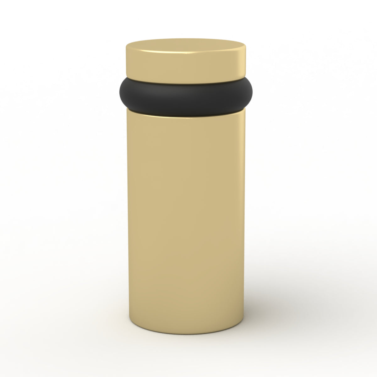 Satin brass 3-inch Cylinder Door Stopper isolated product view on white