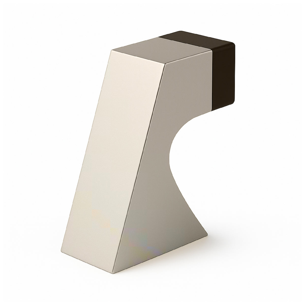 Satin nickel Curved Door Stopper isolated front-angle view with sculptural arched steel body