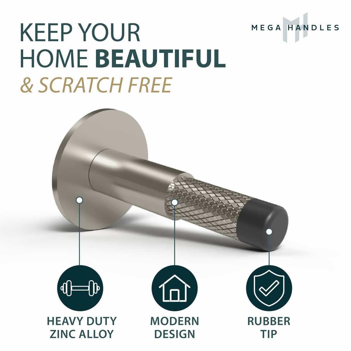Knurled Baseboard Door Stopper, with knurled texture