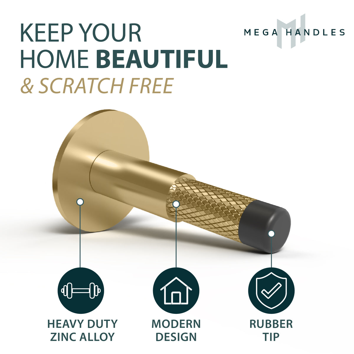 Knurled Baseboard Door Stopper, with knurled texture