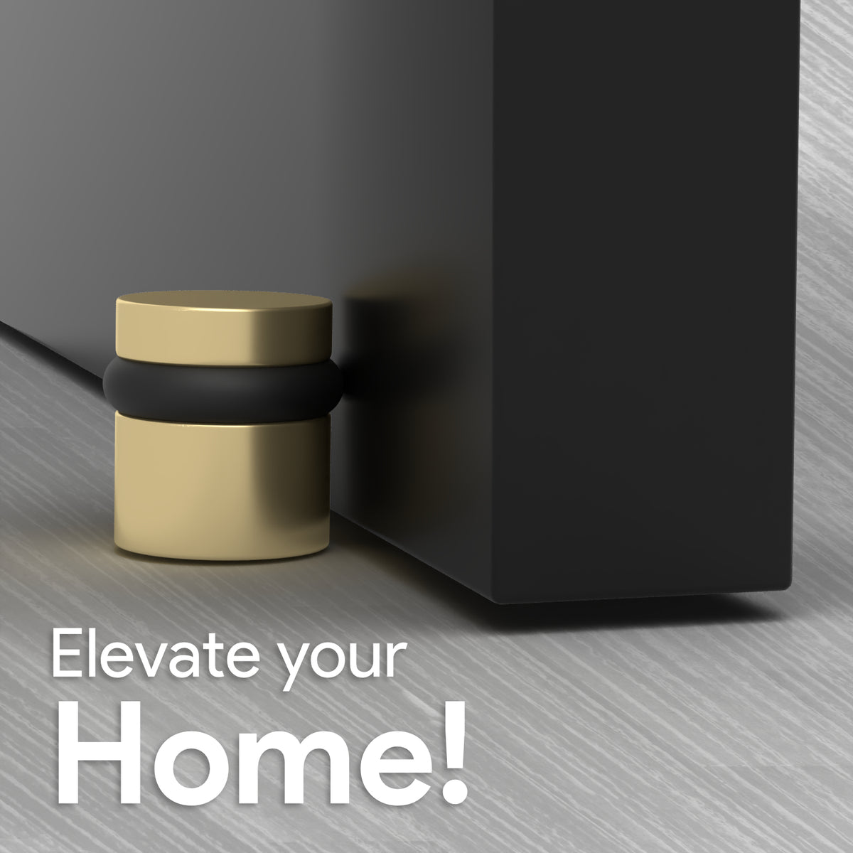 Satin brass 1.5-inch Cylinder Door Stopper installed at the base of a modern door