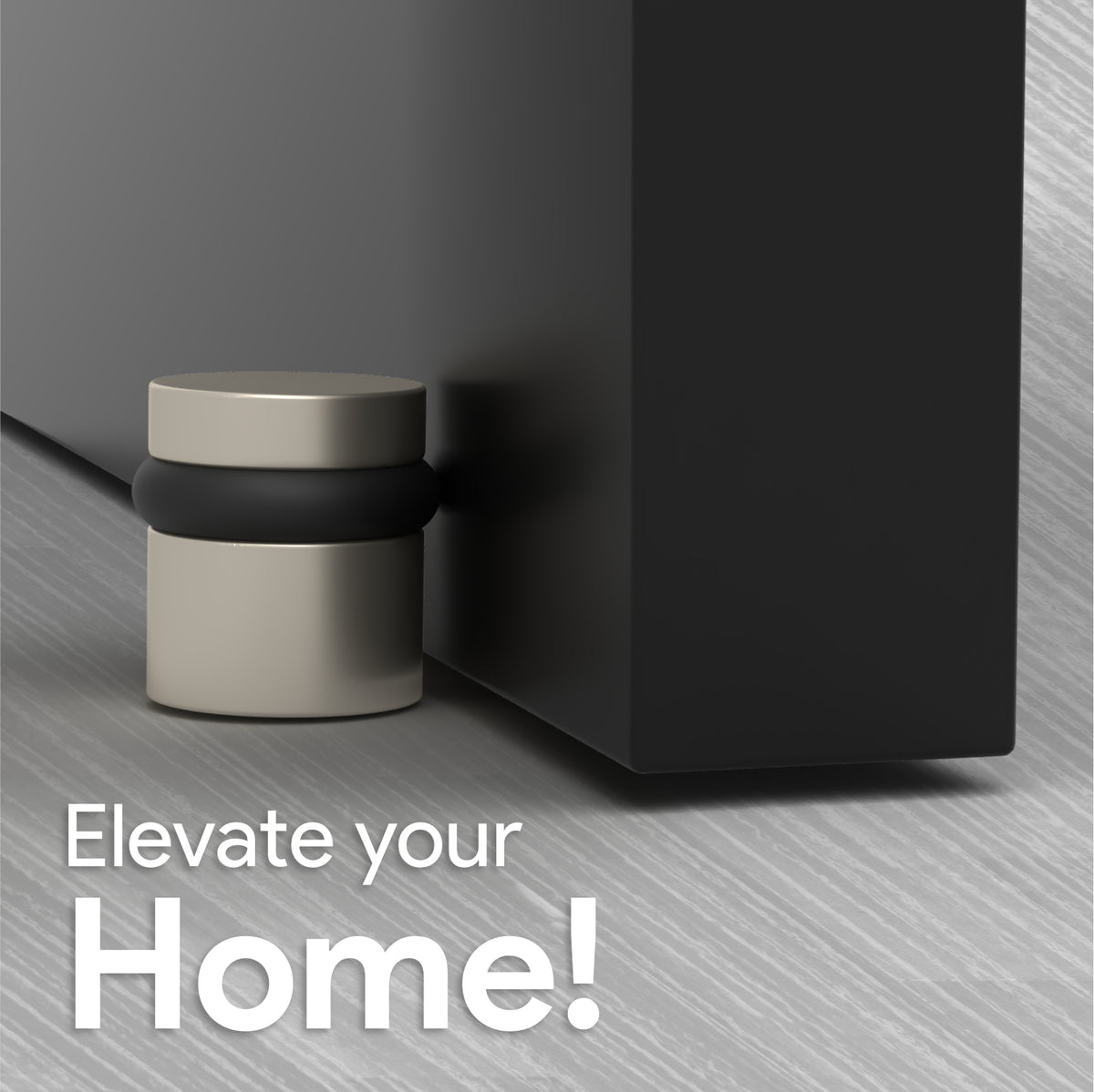 Satin nickel 1.5-inch Cylinder Door Stopper installed at the base of a modern door