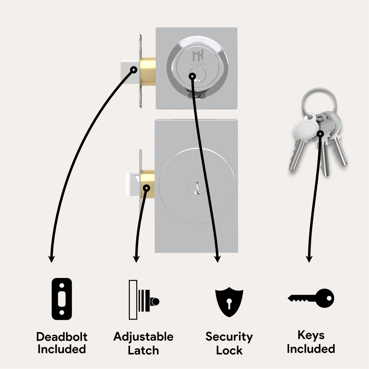 Laura Polished Chrome entry set compatibility graphic for left- and right-hand doors