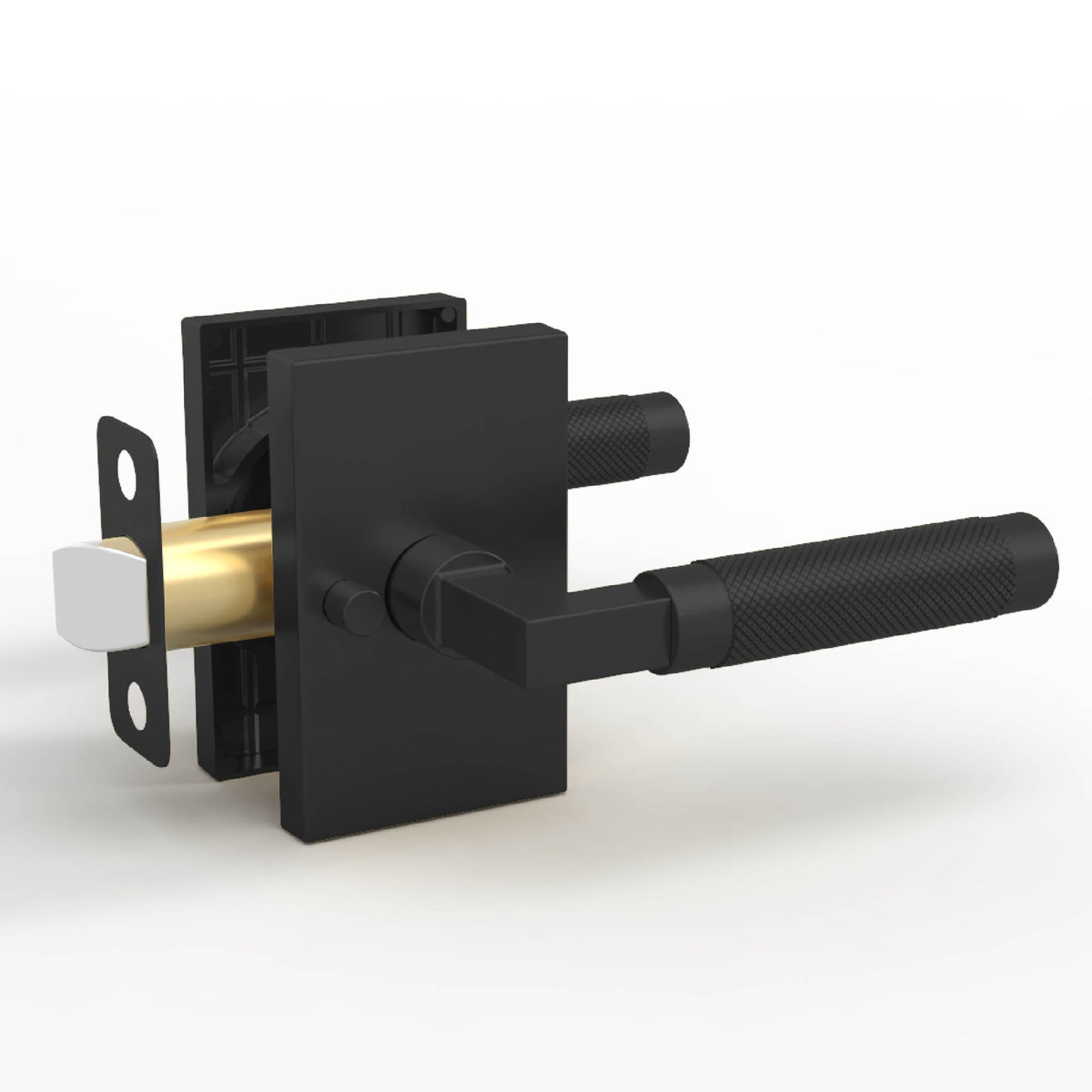 Ellis matte black privacy lever front and rear assemblies with knurled handles and tubular latch