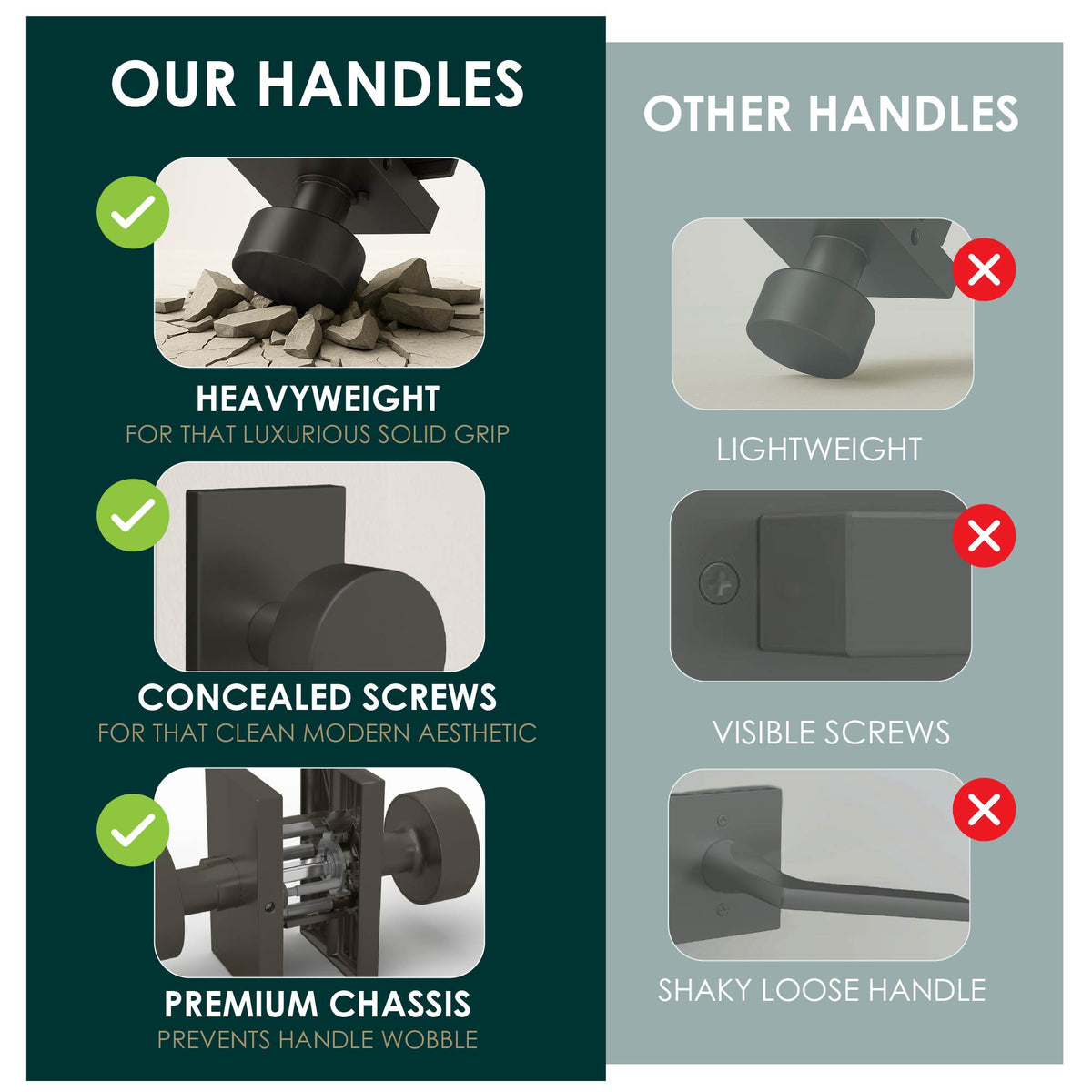 Four-step installation diagram for a Laura Matte Black passage knob