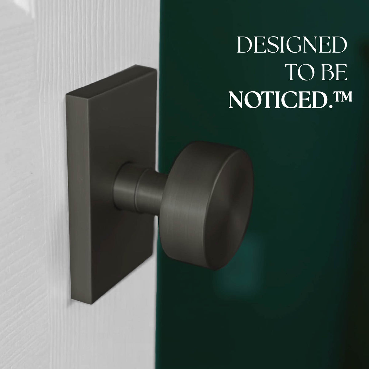 Laura Matte Black privacy knob shown installed on a light door