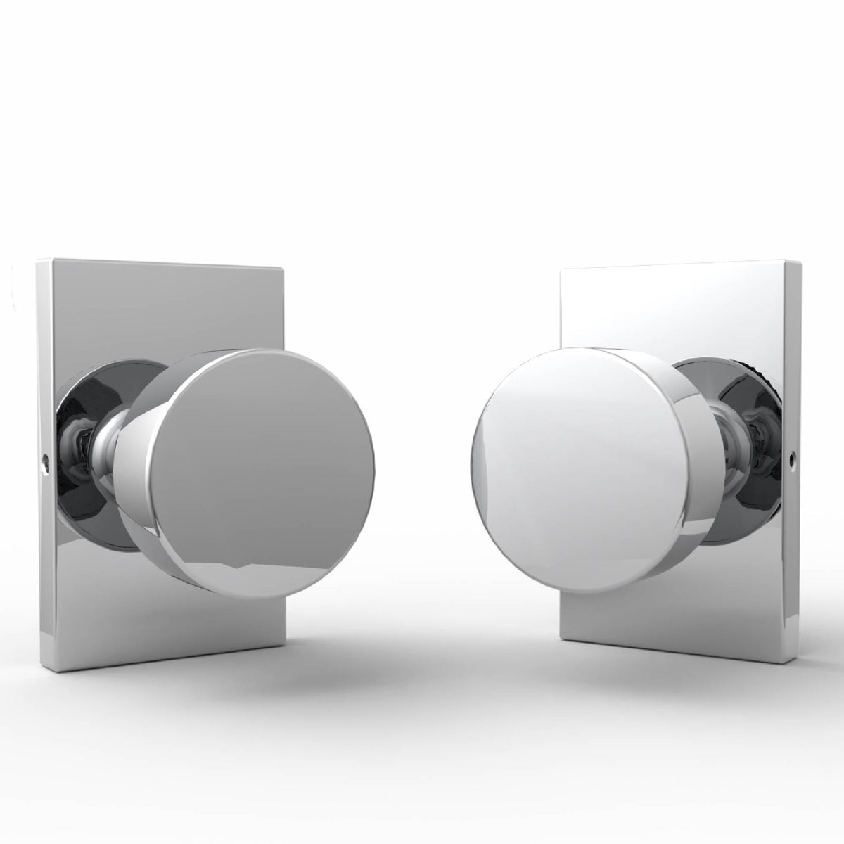 Laura Polished Chrome passage knob set with rectangular rosettes and exposed latch
