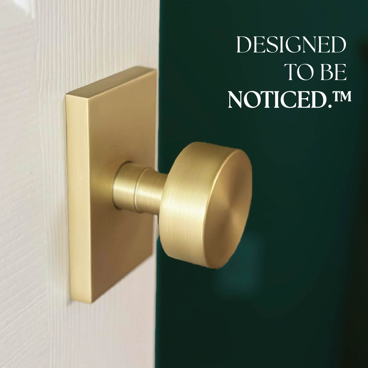 Laura Satin Brass passage knob comparison graphic showing premium chassis and concealed screws
