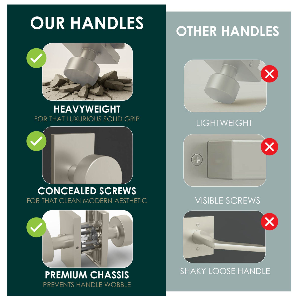 Four-step installation diagram for a Laura Satin Nickel passage knob