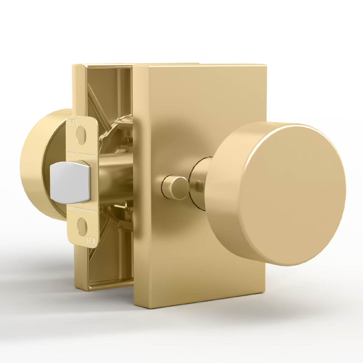 Laura Satin Brass dummy knob set with round grips and rectangular rosettes