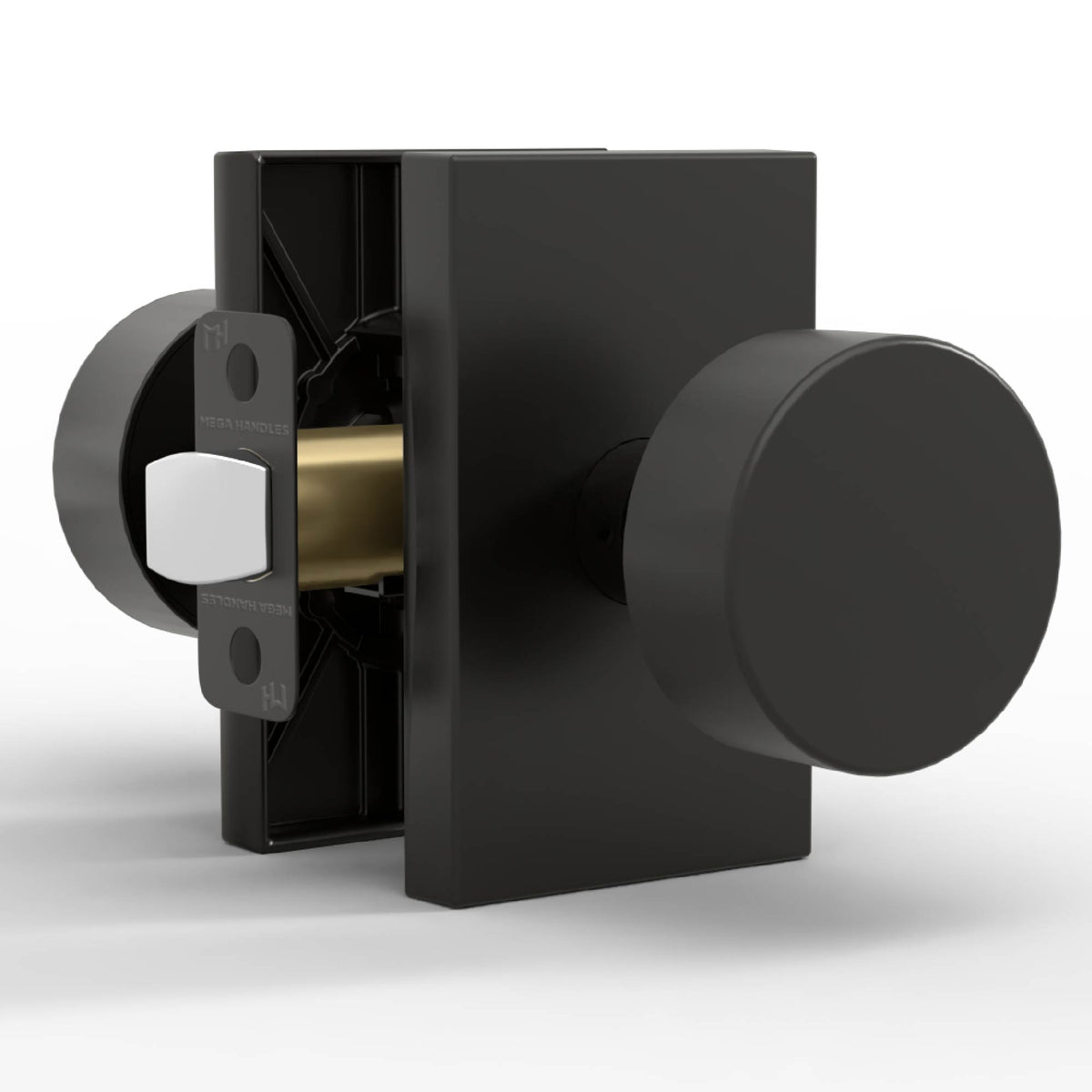 Laura Matte Black passage knob set with exposed latch and finish swatches