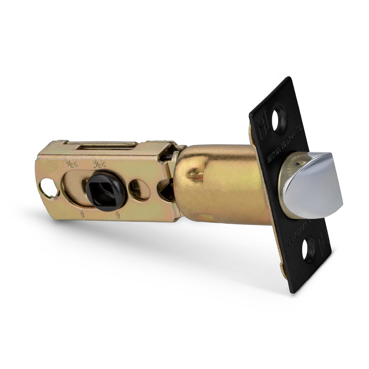 square-faceplate adjustable door latch with adjustable backset and matching faceplate