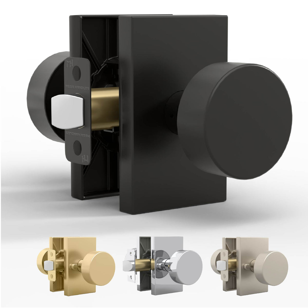 Laura Matte Black passage set with knob, latch, screws, hex key, and packaging