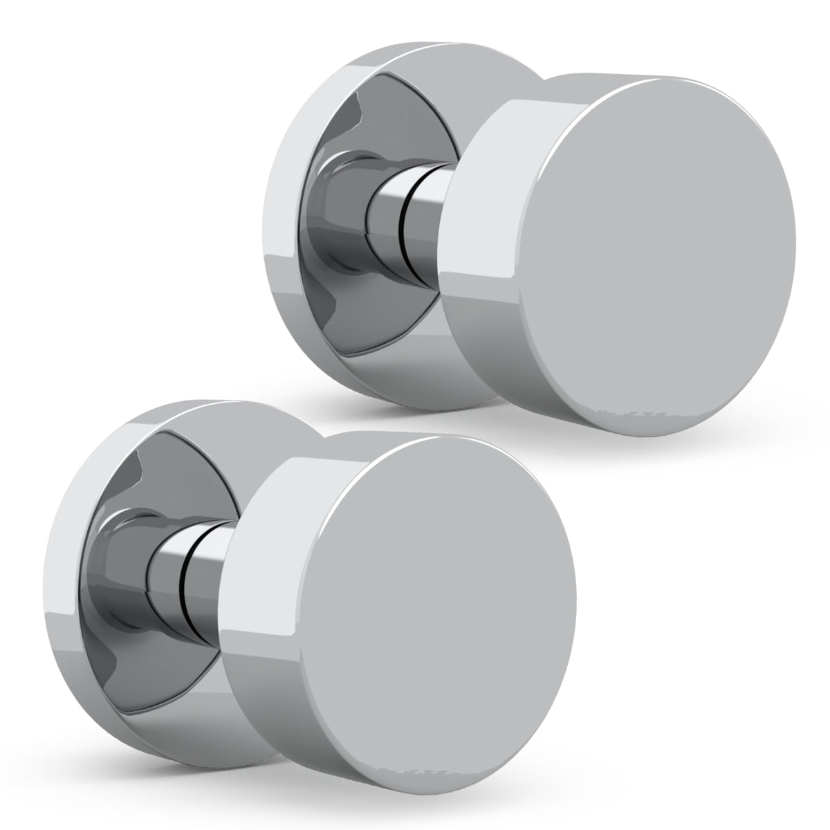 Two Buena Polished Chrome smooth round dummy knobs on round rosettes