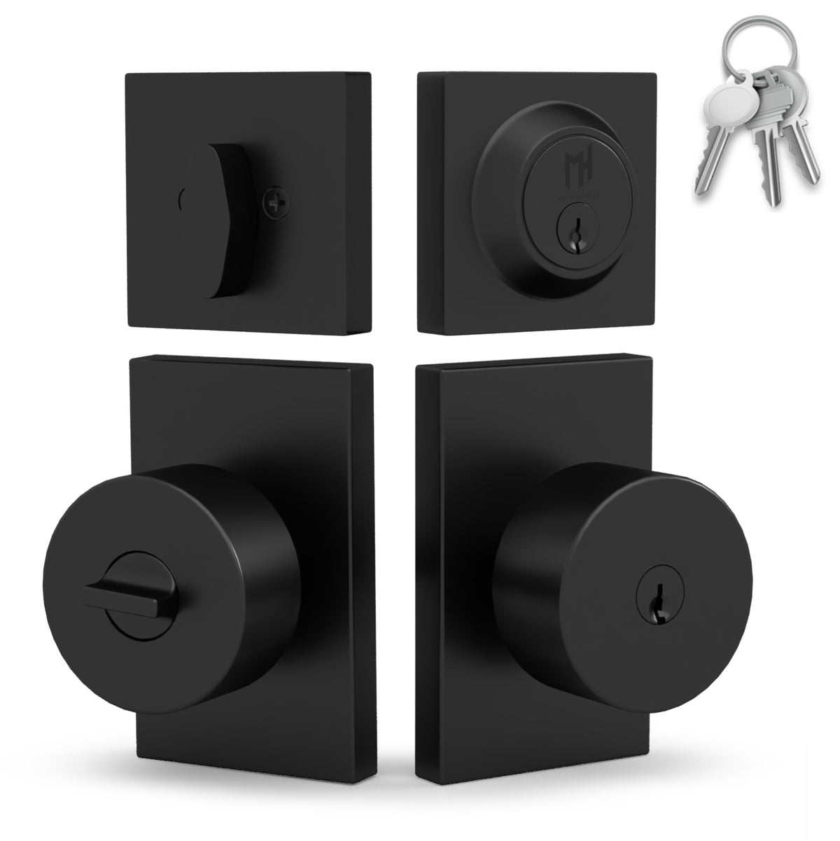 Laura Matte Black entry set compatibility graphic for left- and right-hand doors