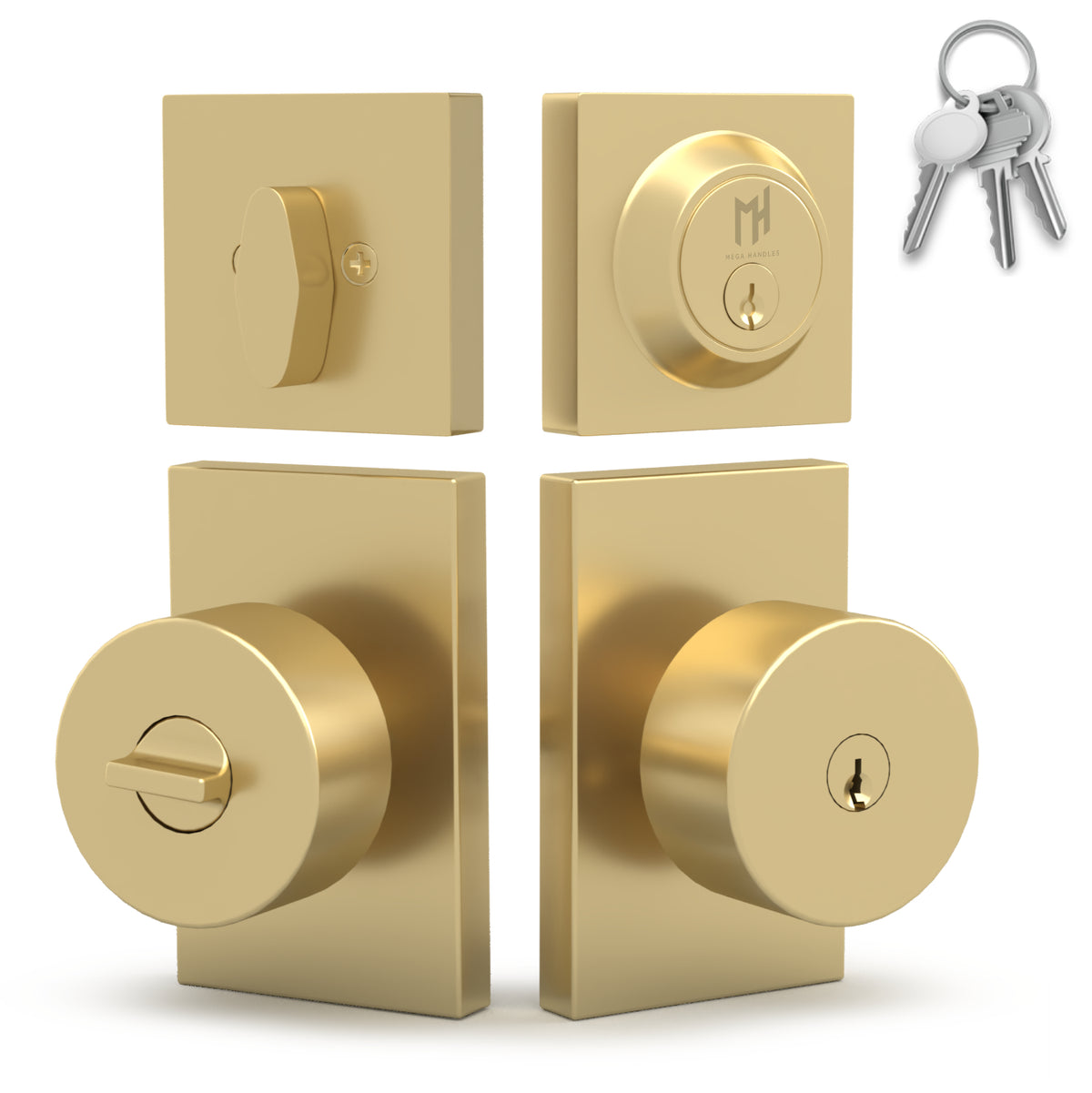 Laura Matte Black entry set diagram showing deadbolt, adjustable latch, security lock, and keys