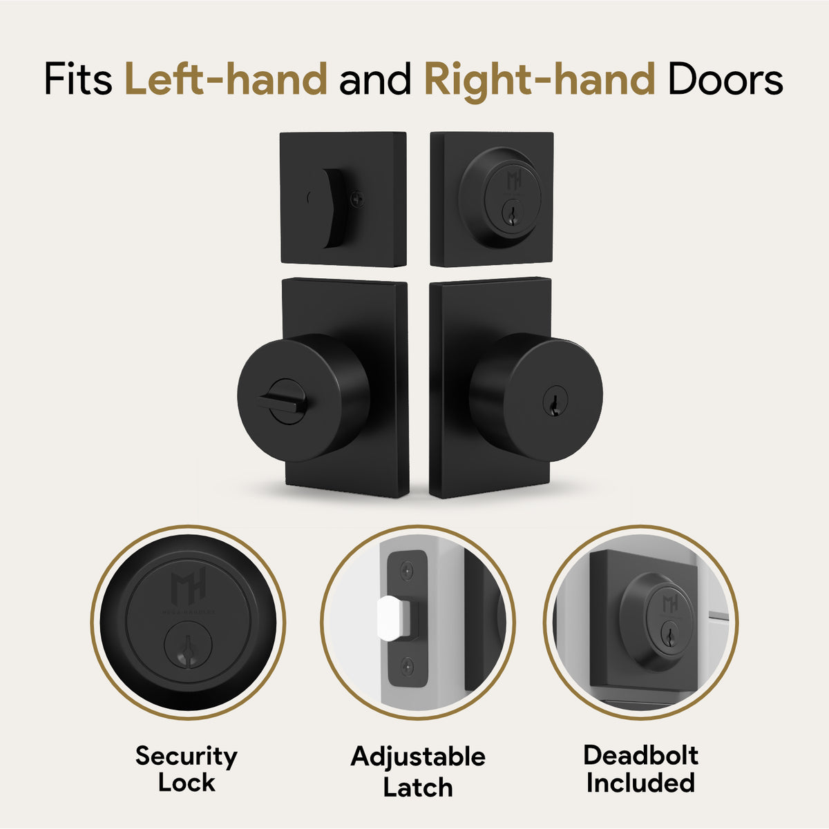 Laura Matte Black entry knob and deadbolt installed on a modern front door