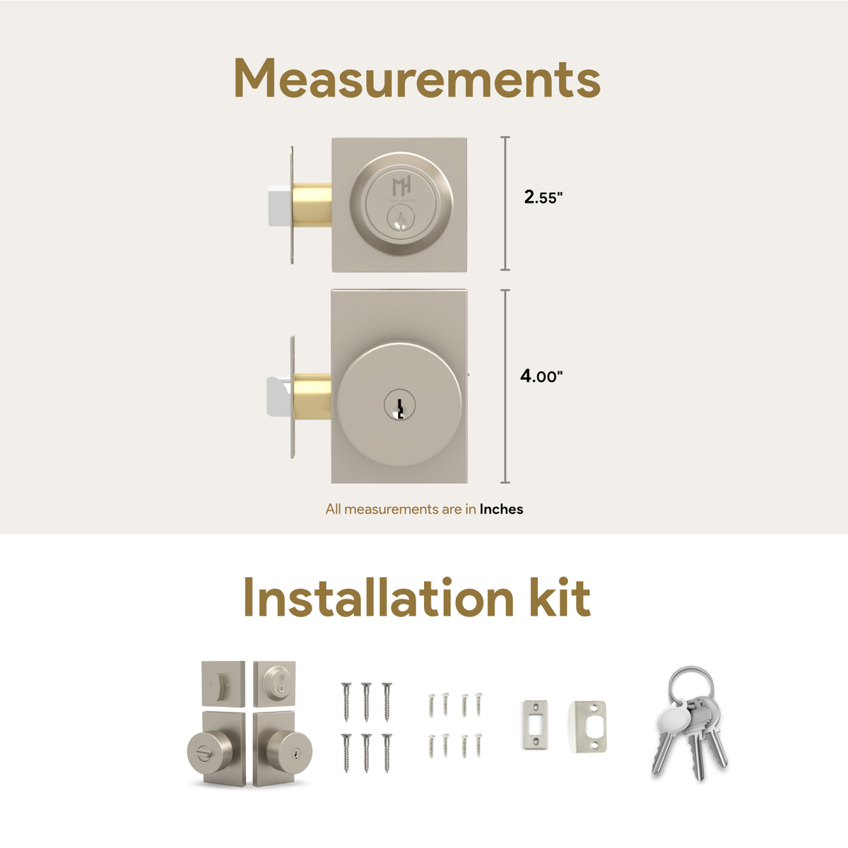 Laura Satin Nickel entry set compatibility graphic for left- and right-hand doors