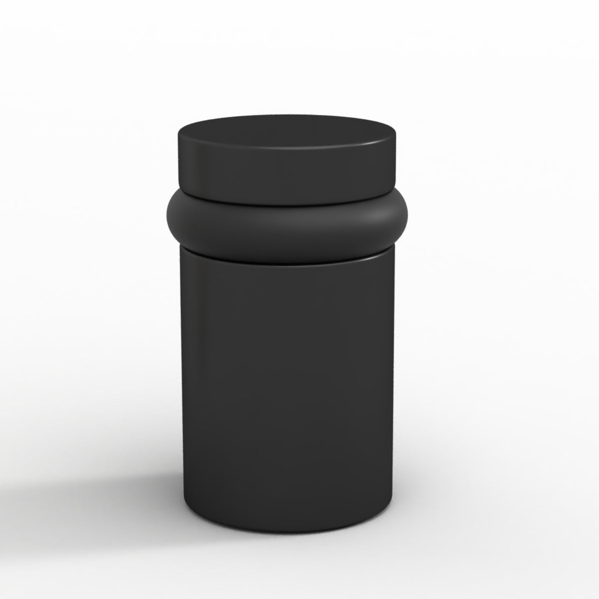 Matte black 3-inch Cylinder Door Stopper close-up with tall cylindrical body and rounded rubber bumper